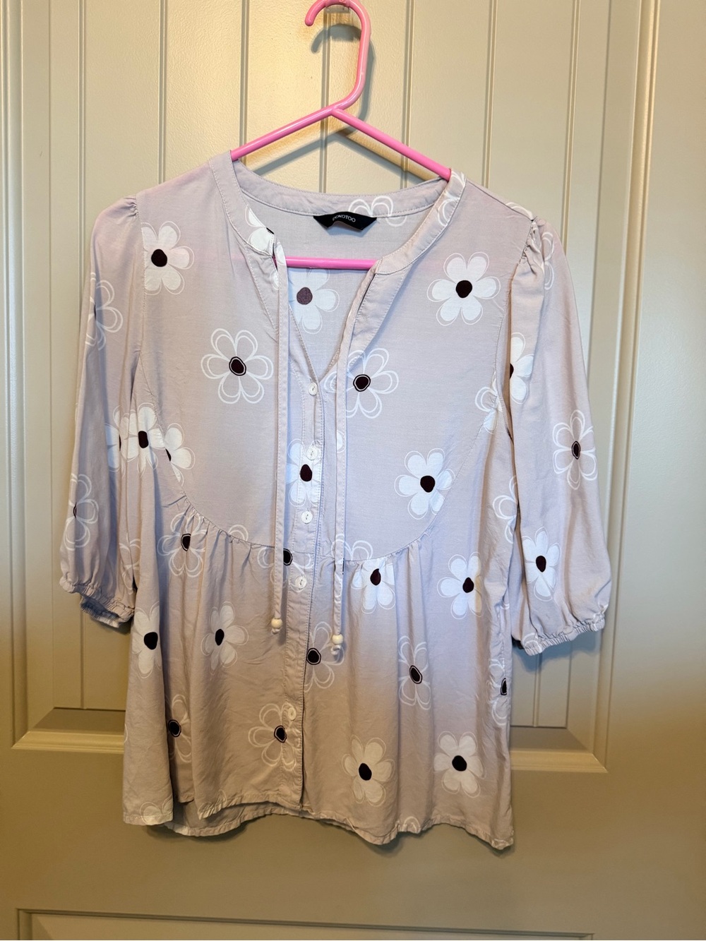Women’s Grey Floral Peasant Blouse